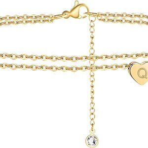 Gold Filled Heart Initial Ankle Bracelet for Women Beach Jewelry Gifts
